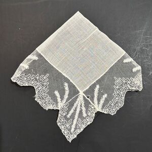 Embroidered Net Lace Wedding Handkerchief Bride Victorian Cottage Core Vintage